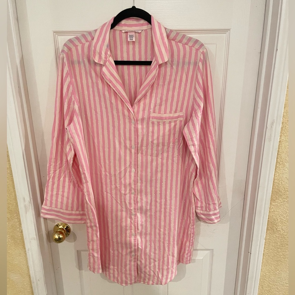 Victoria’s Secret Classic Pink Stripe Cotton Blend Sleepshirt